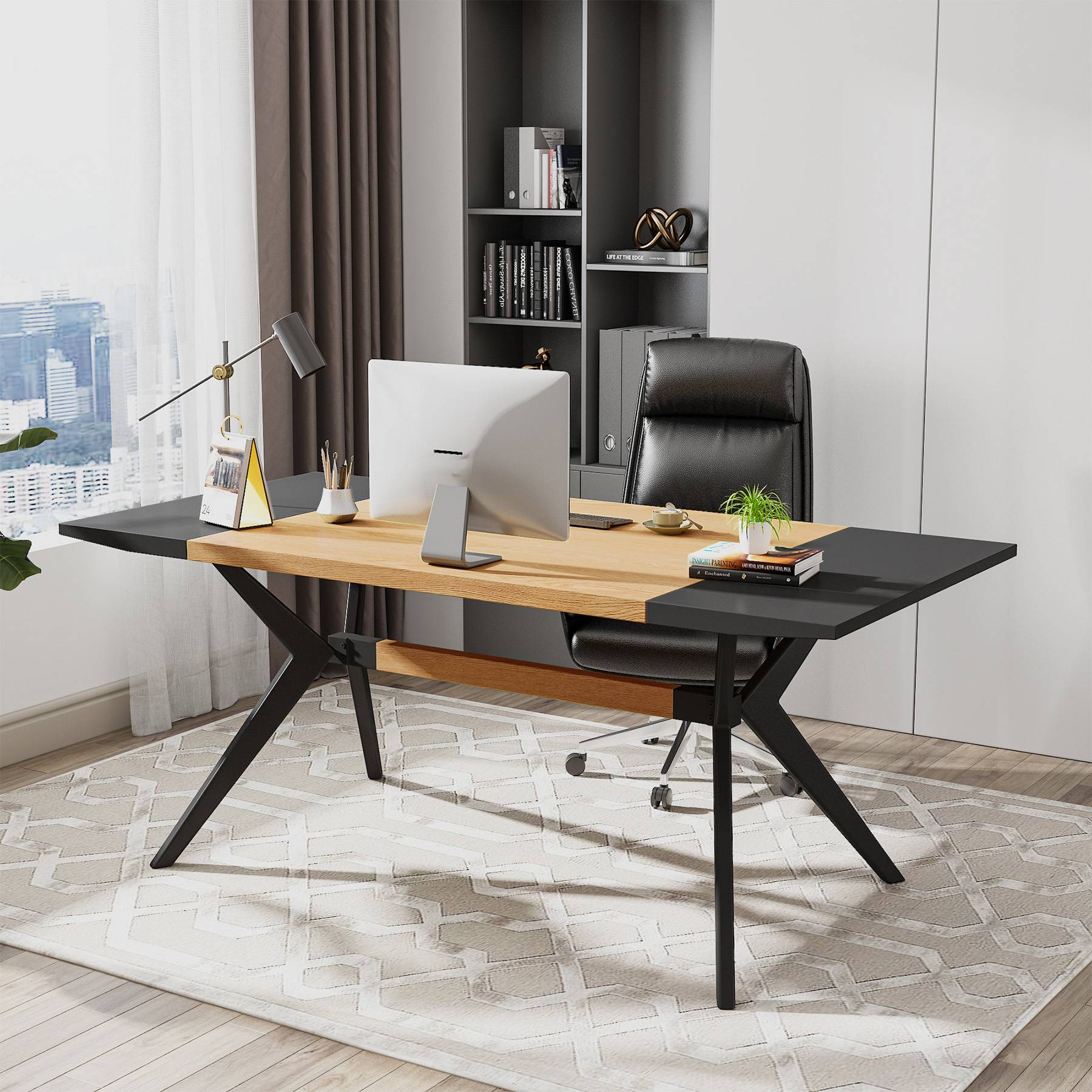 Tribesigns Executive Desk, 63" Computer Office Desk with X-Shape Frame Tribesigns